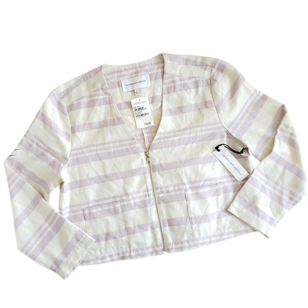 CUPCAKES AND CASHMERE cropped striped lightweight jacket blazer Size Large NEW